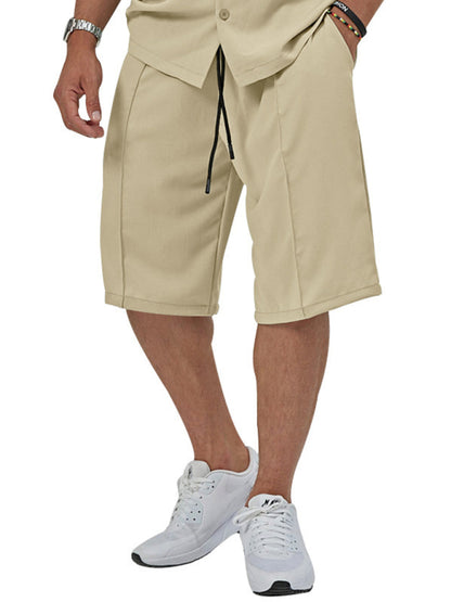 New men's new lapel casual shirt shorts two-piece set