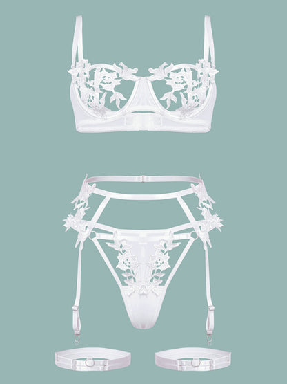 New sexy embroidered flower hollow sexy webbing underwire sexy lingerie set