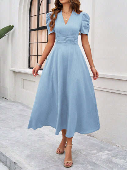 Women's elegant solid color waist dress