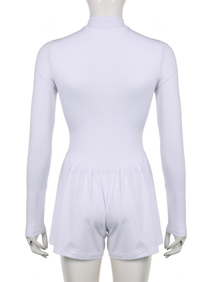 Fashion women's solid color casual sportswear zipper wide-leg jumpsuit shorts