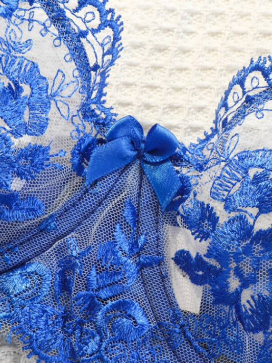 Mesh embroidery hollow flower perspective temptation sexy lingerie fun set