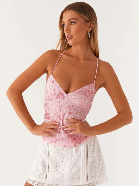 Embroidered Sequined Vest Sexy Hot Girls Suspender Top