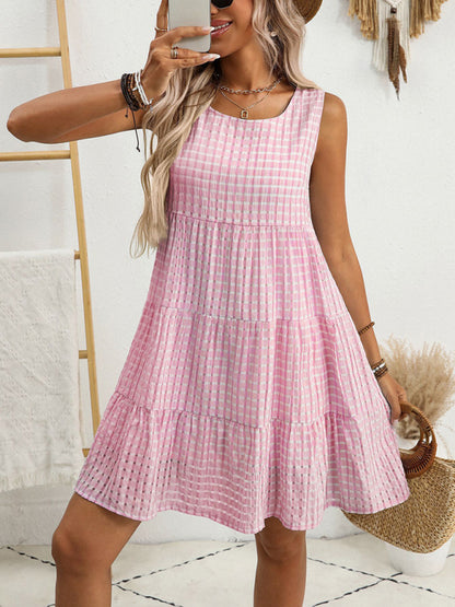 Women's Loose Casual Sleeveless Plaid Dress