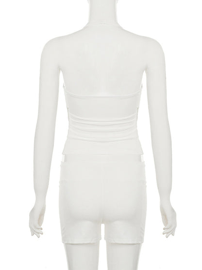 Sexy V-neck cross vest sports casual shorts set