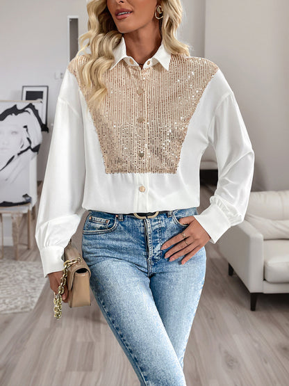 Sequined long-sleeved women's fashionable shirt